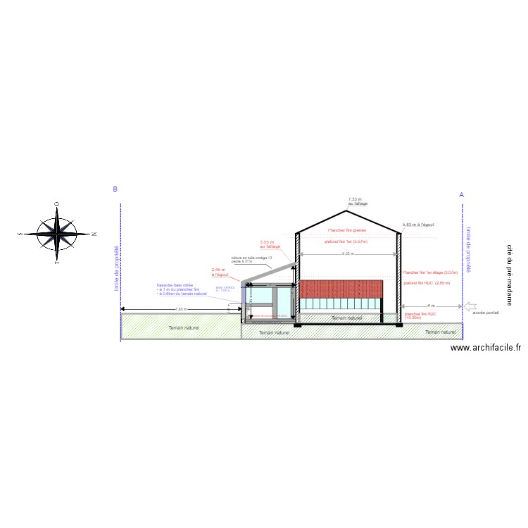 COUPE AB INITALE 28. Plan de 6 pièces et 52 m2