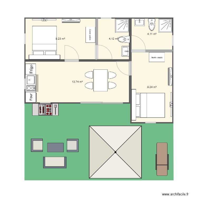 Projet-971-2. Plan de 5 pièces et 40 m2