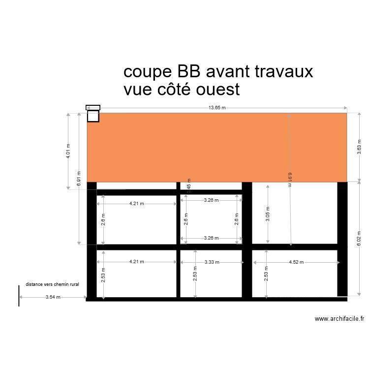 coupe bb avant travaux vue ouest. Plan de 0 pièce et 0 m2