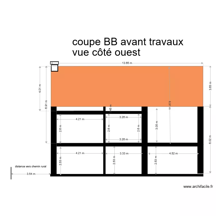 coupe bb avant travaux vue ouest. Plan de 