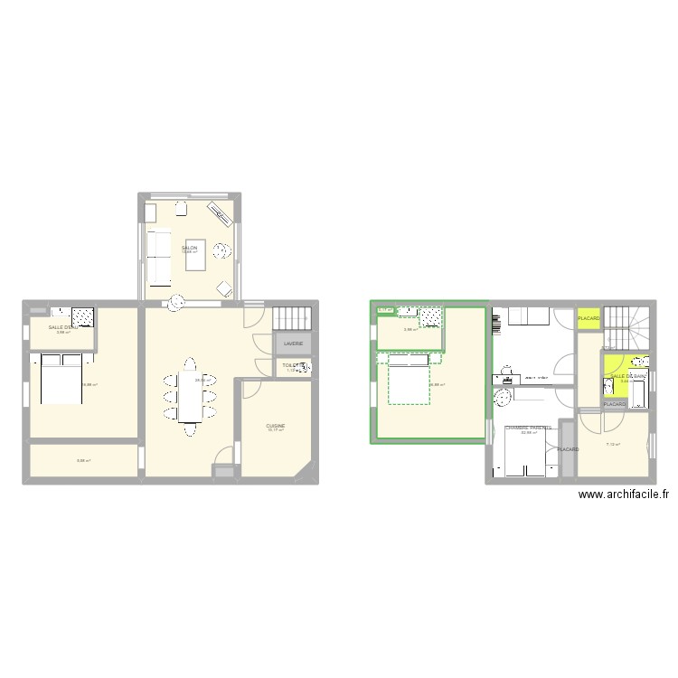 extension étage. Plan de 21 pièces et 131 m2