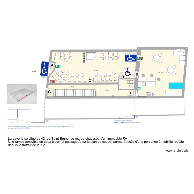 La Laverie plan de coupe. Plan de 3 pièces et 114 m2