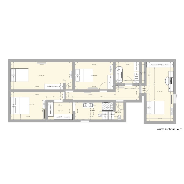 etage ly2.2. Plan de 9 pièces et 90 m2