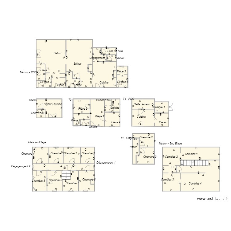 Croquis LAMIGE. Plan de 36 pièces et 97 m2