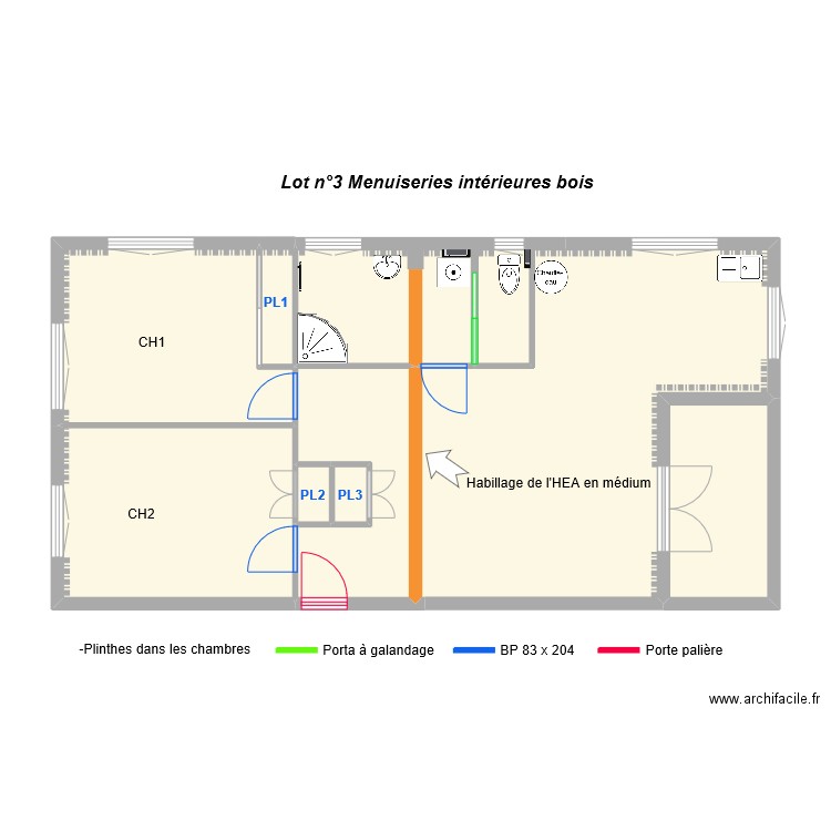  LGT NICOLIER Lot n°3 Menuiseries intérieures bois. Plan de 8 pièces et 72 m2