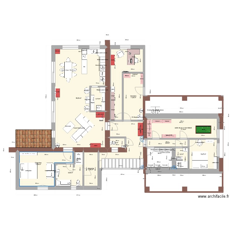 Projet 2'. Plan de 15 pièces et 175 m2