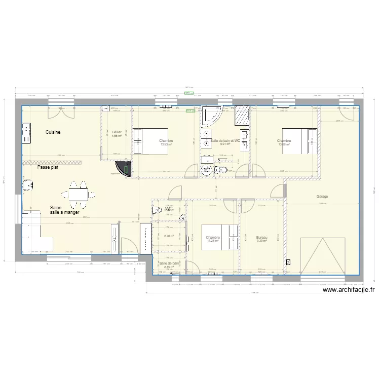 plan maison m&eacute;nili&egrave;re  cote placo. Plan de 