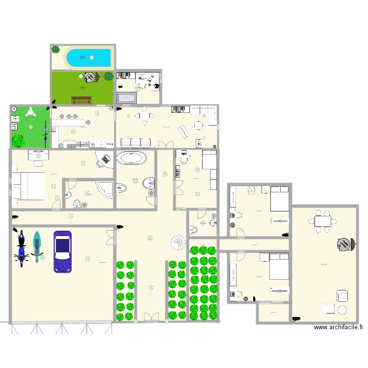 Casa Minecraft. Plan de 19 pièces et 569 m2