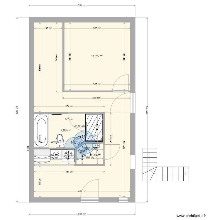 RDC VOUVANT sdb. Plan de 4 pièces et 41 m2
