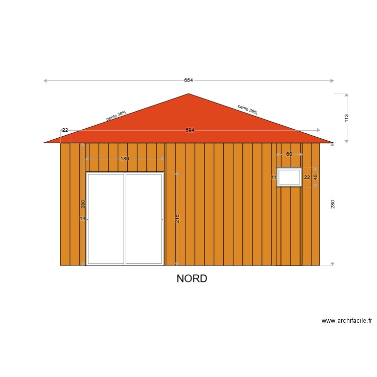 façade nord. Plan de 0 pièce et 0 m2