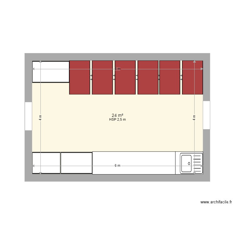 Pièce chavey. Plan de 1 pièce et 24 m2