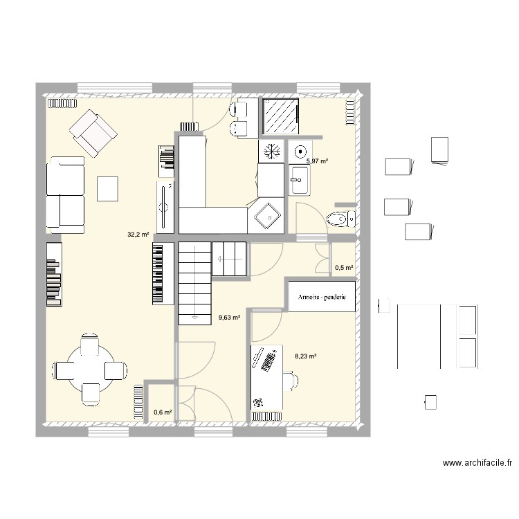 DamousRéflexions4. Plan de 6 pièces et 57 m2