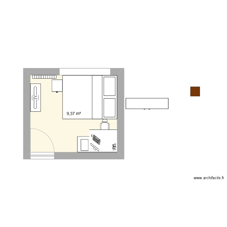 Chambre 3.0. Plan de 1 pièce et 9 m2