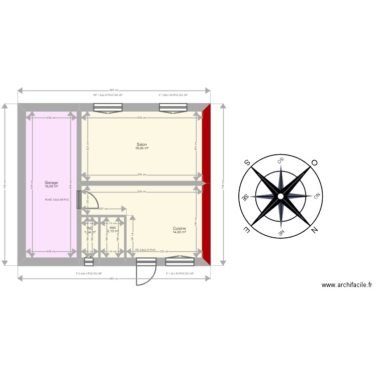 MENEAU. Plan de 15 pièces et 105 m2