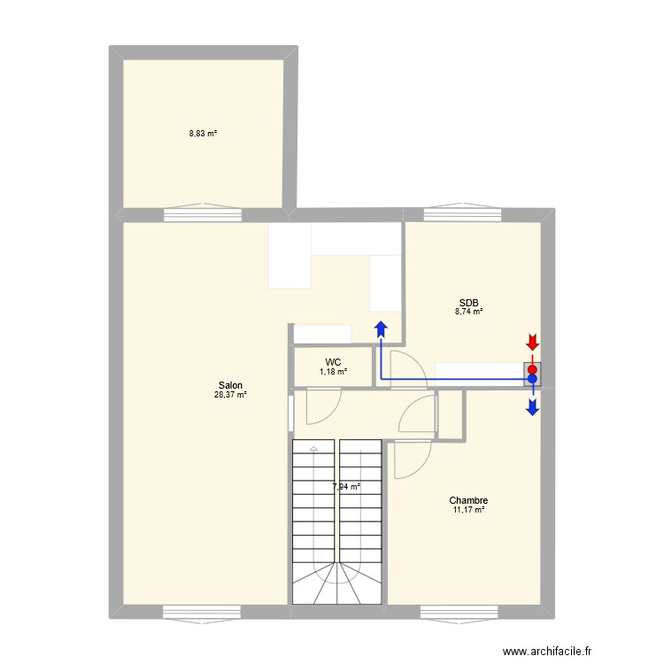 MODIF_E1. Plan de 6 pièces et 66 m2