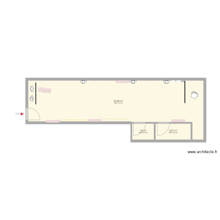 plan aménagement Projet NAYLA . Plan de 3 pièces et 37 m2