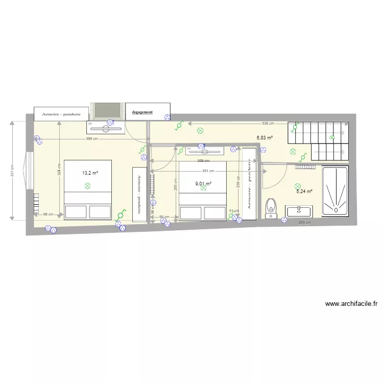 2er etage 4 septembre 2 ch sdb douche gauche. Plan de 