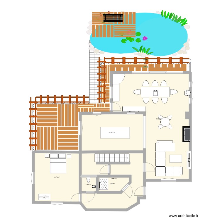 terasse puilotis. Plan de 6 pièces et 128 m2