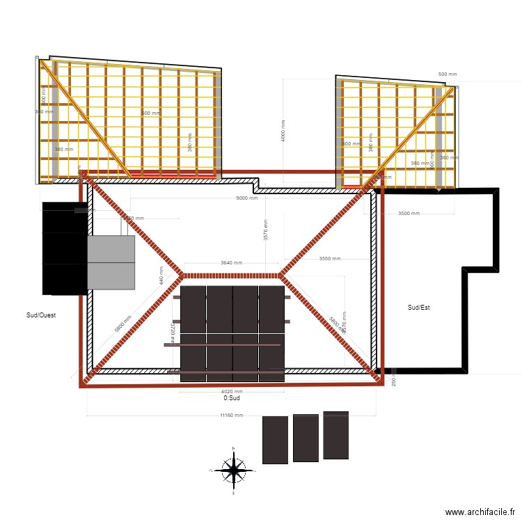 Toiture  Etage. Plan de 4 pièces et 141 m2
