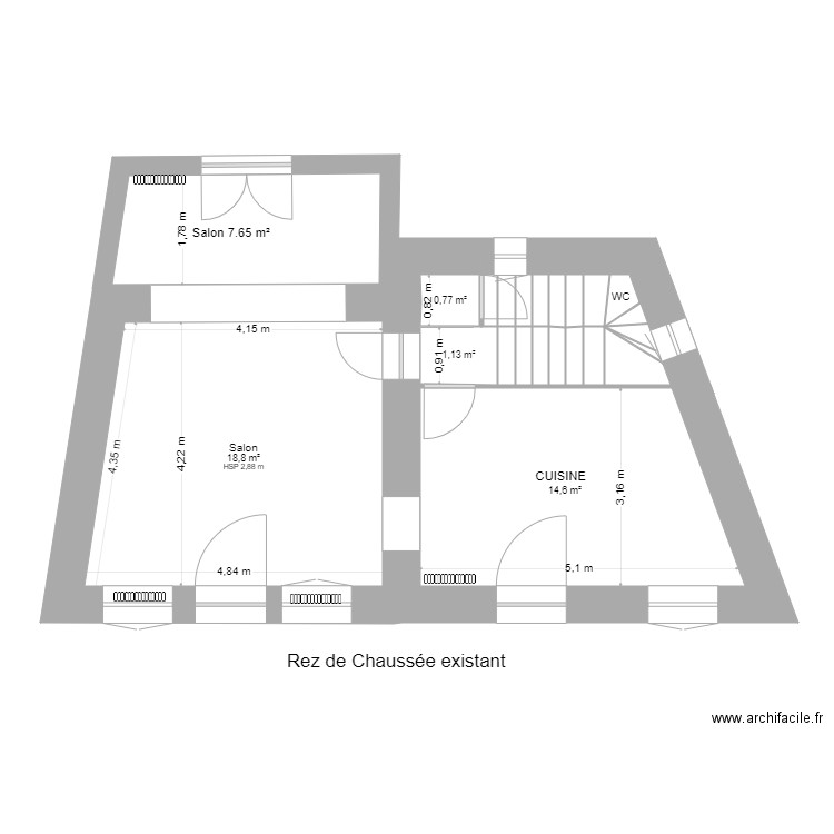 Rez Catheland. Plan de 15 pièces et 39 m2