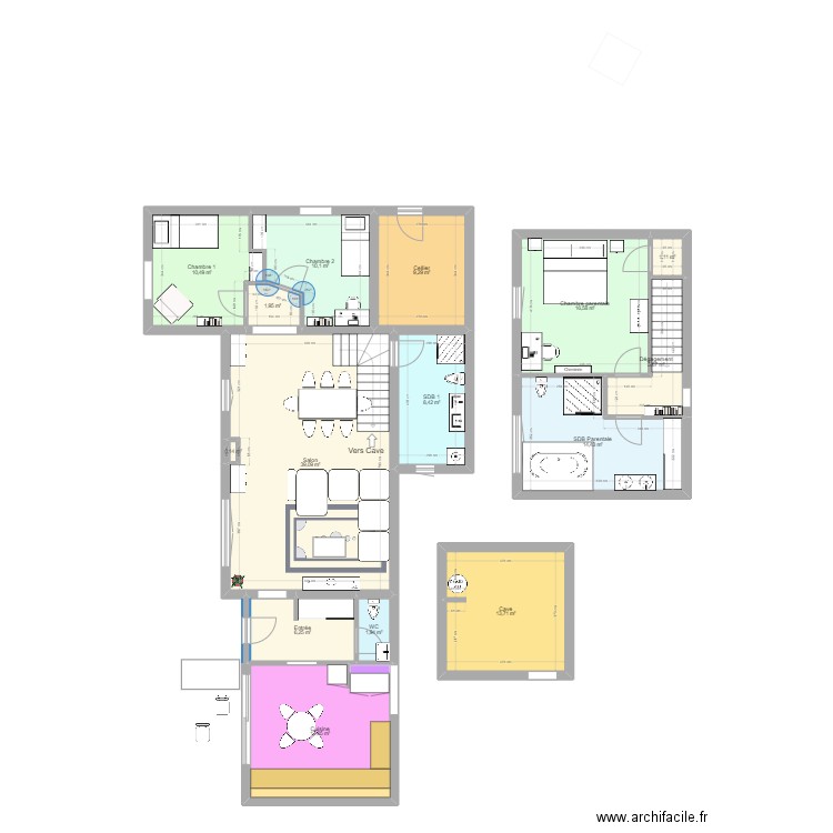 RDC rambert. Plan de 15 pièces et 157 m2