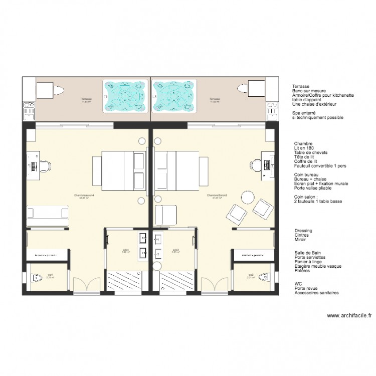 Bungalows Jumelés Meublés. Plan de 0 pièce et 0 m2