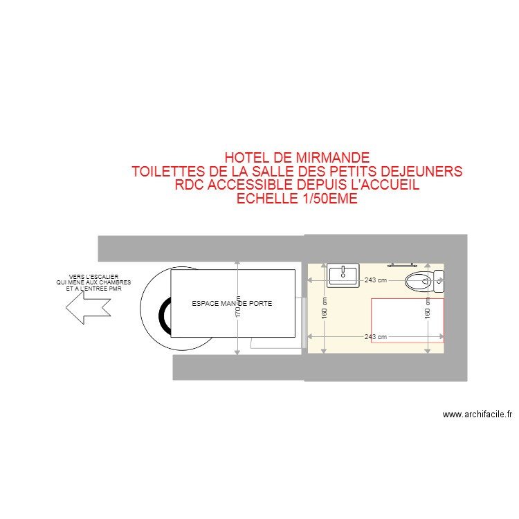 TOILETTES DE L HOTEL DE MIRMANDE APRES MODIF. Plan de 0 pièce et 0 m2