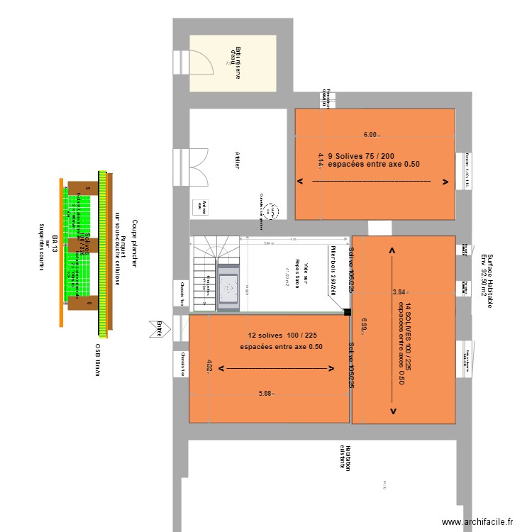 Loft Agrandissement Plancher.+ Coupe:. Plan de 0 pièce et 0 m2