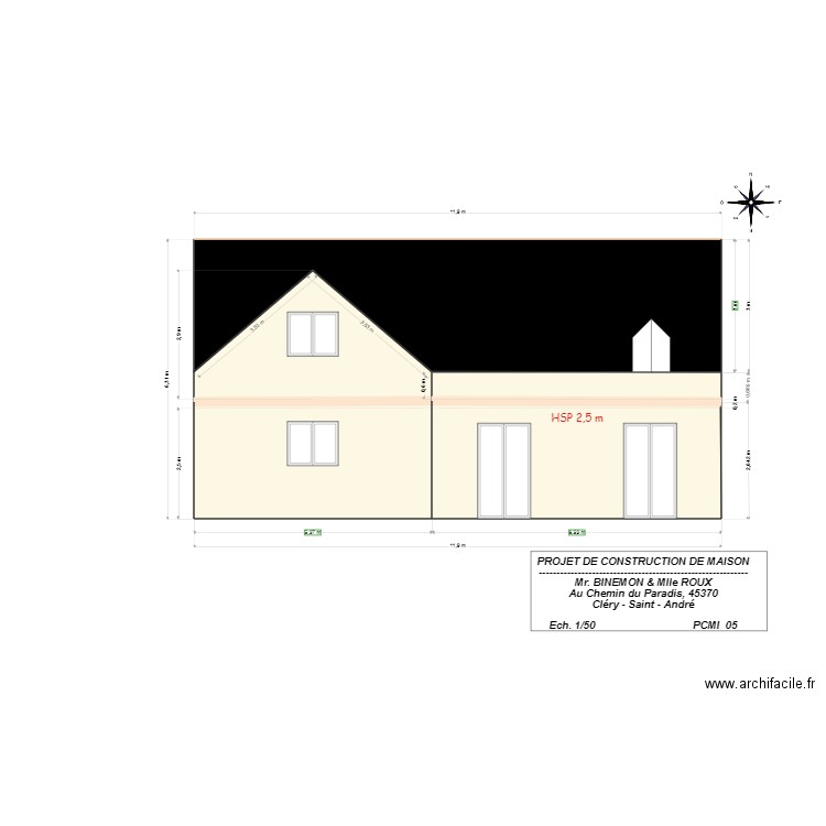 FACADE NORD EST 1. Plan de 5 pièces et 72 m2