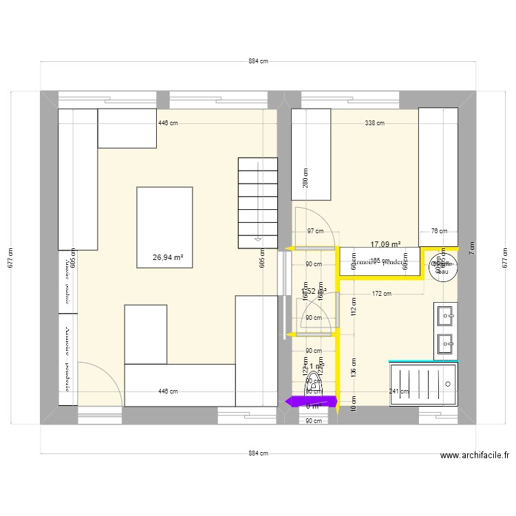 extension cuisine. Plan de 5 pièces et 47 m2