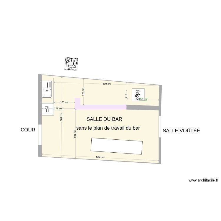 amenagt bar initial. Plan de 1 pièce et 21 m2