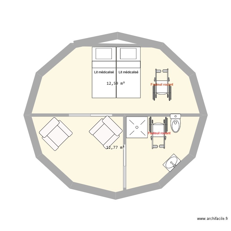 yourte handicap. Plan de 0 pièce et 0 m2