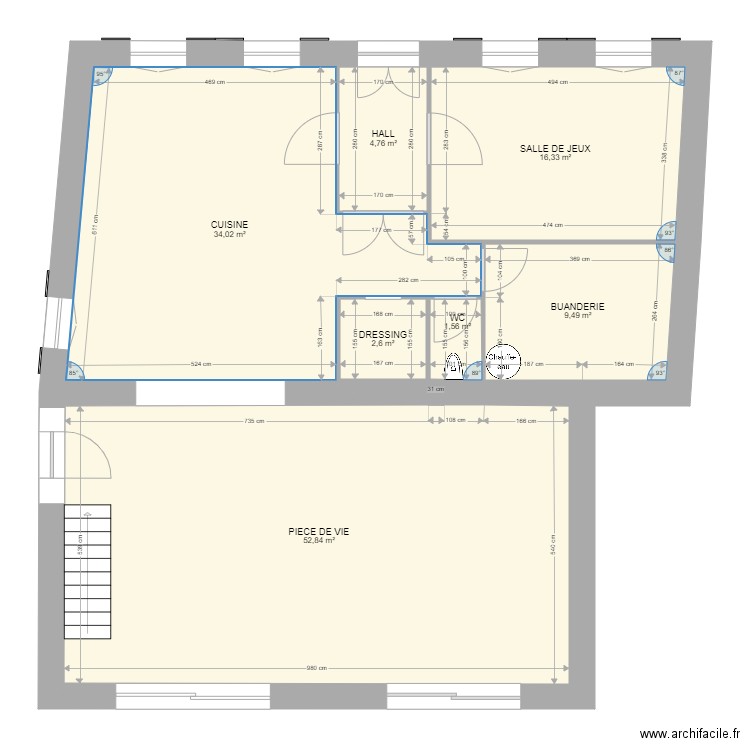 St Sauveur RDC. Plan de 7 pièces et 122 m2