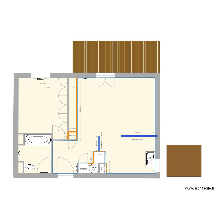 Appart Débo origine NOUVEAU APRES cloisons. Plan de 0 pièce et 0 m2