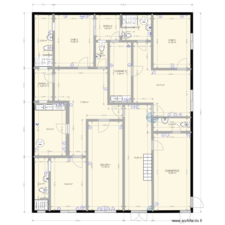 GY RDC ELEC OCT22. Plan de 17 pièces et 158 m2