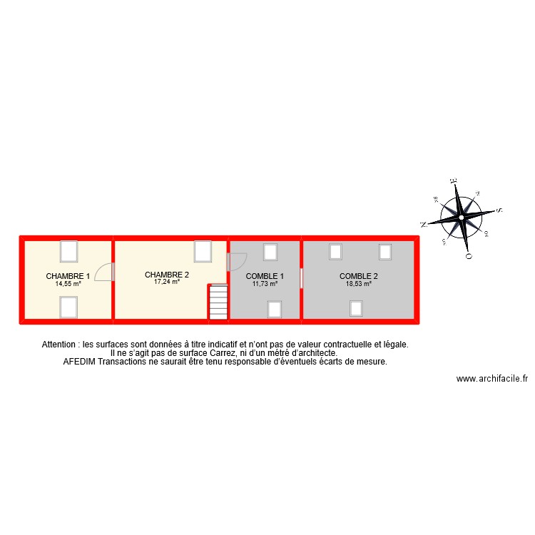 BI 10383 ETAGE . Plan de 5 pièces et 63 m2