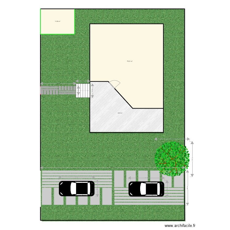jardin 1. Plan de 3 pièces et 115 m2
