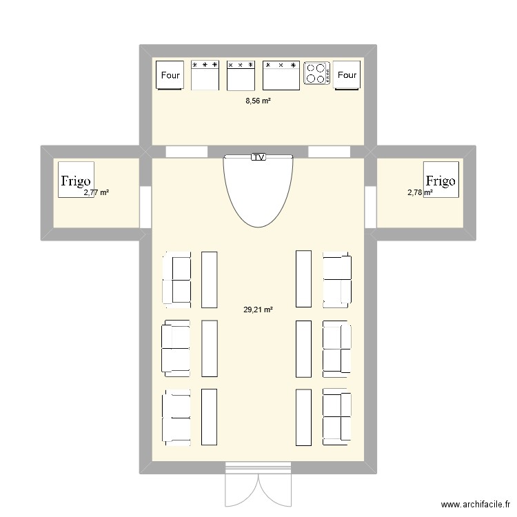 Bar à cigares. Plan de 4 pièces et 43 m2