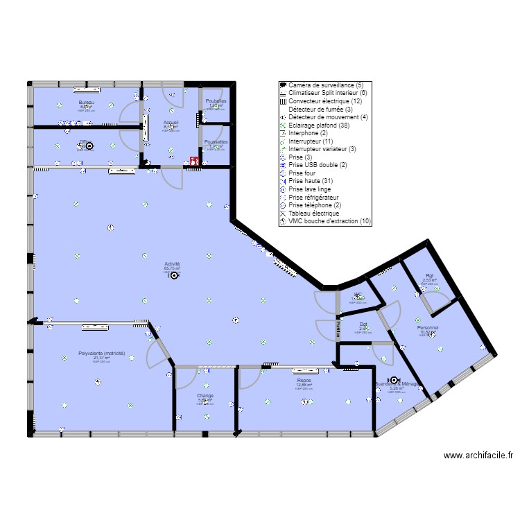 Vanves Jean Jaurès Electricité. Plan de 14 pièces et 149 m2