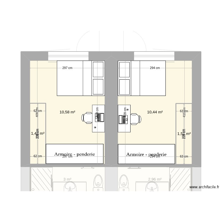 Studio. Plan de 8 pièces et 57 m2