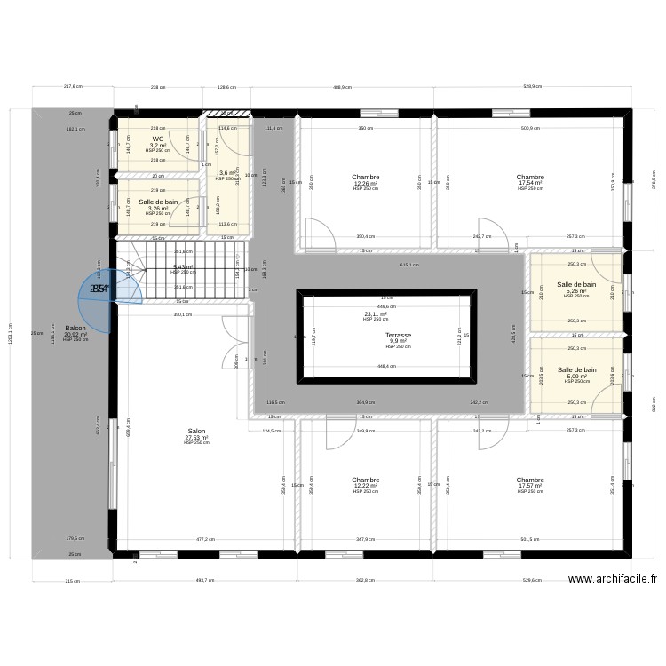 Etage. Plan de 25 pièces et 598 m2