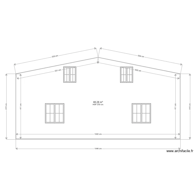 facade 3 4 cote sud. Plan de 