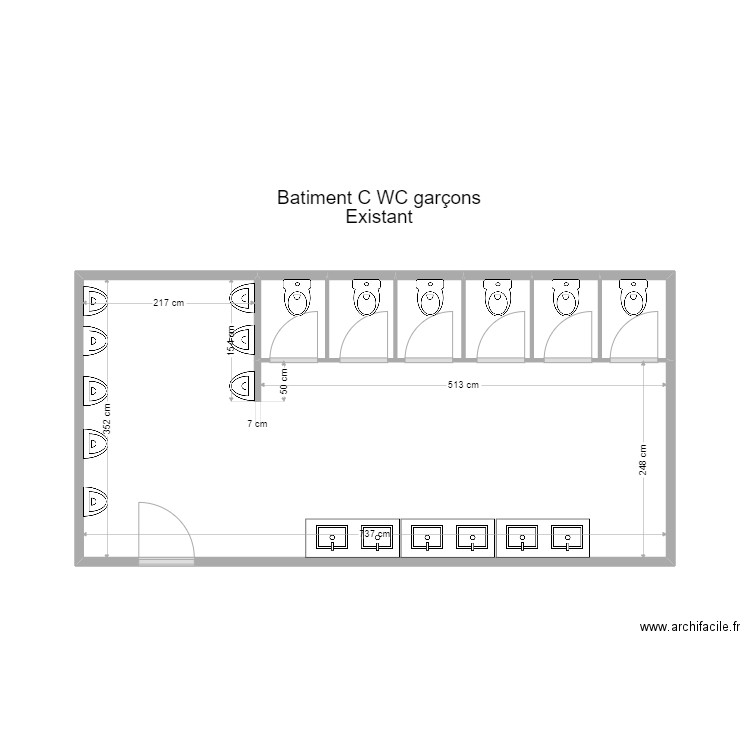 wc bat c garçons . Plan de 2 pièces et 25 m2