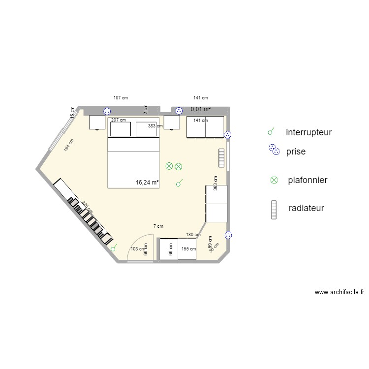 chambrenicole3. Plan de 2 pièces et 16 m2