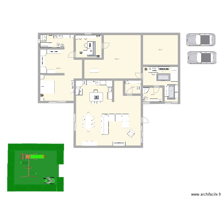 Villasouare. Plan de 8 pièces et 218 m2