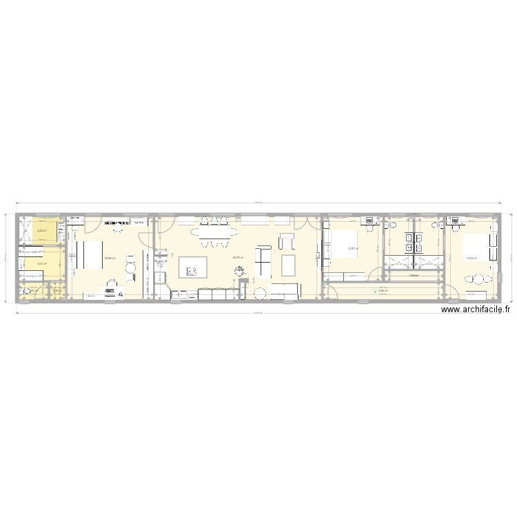 F4 Simple. Plan de 11 pièces et 129 m2