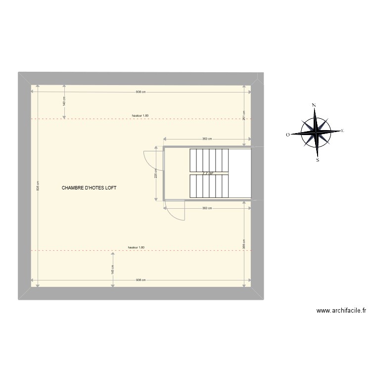 Grenier. Plan de 2 pièces et 75 m2