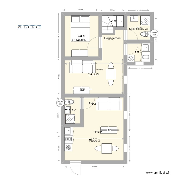 10 FERAUD APPART4 R+1. Plan de 7 pièces et 46 m2