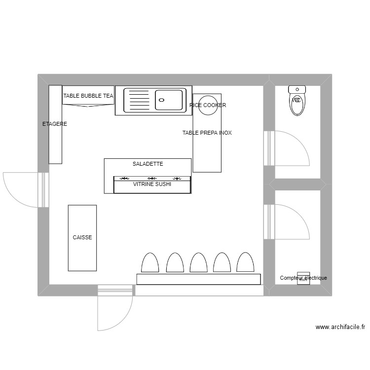 PLAN LOCAL SUSHI. Plan de 3 pièces et 27 m2