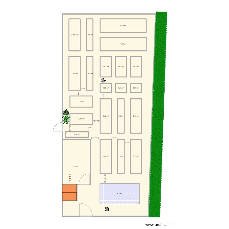 Potager 2023 cabanon Nord. Plan de 24 pièces et 182 m2